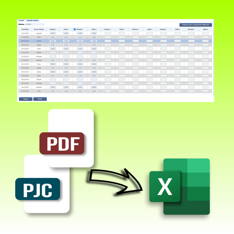 Como extrair horários do Cartão de Ponto do PJe-Calc? Exporte do arquivo PJC ou PDF