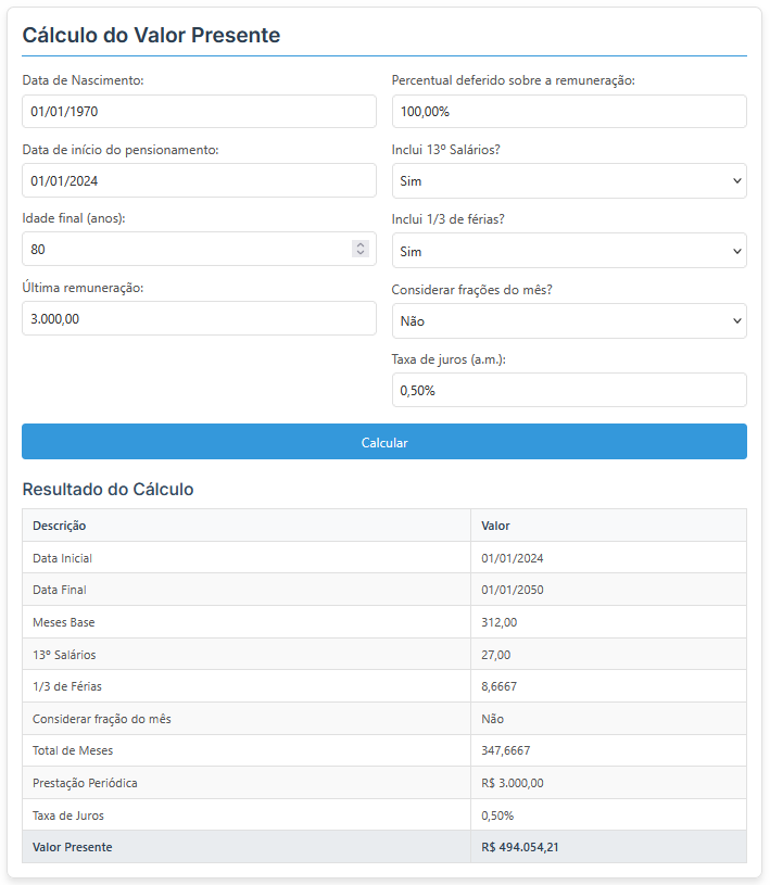 Exemplo de Cálculo do Valor Presente